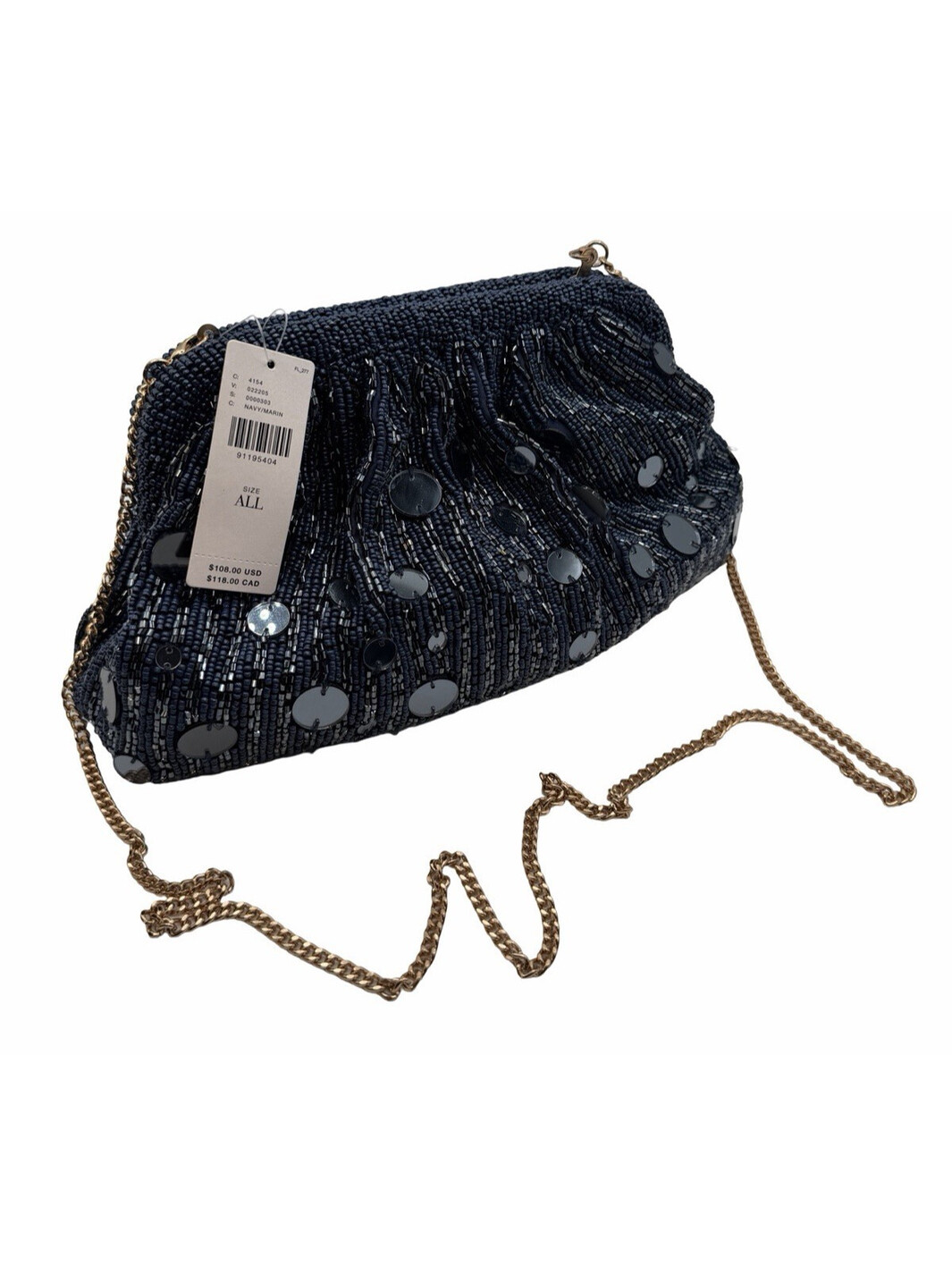 Anthropologie Mirror Beaded Clutch Bag Navy